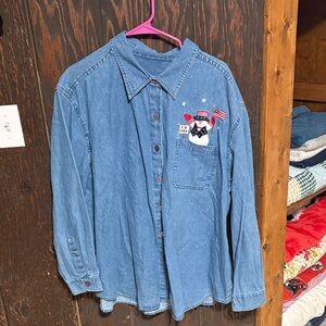 Denim Shirt with Snowman Embroidery